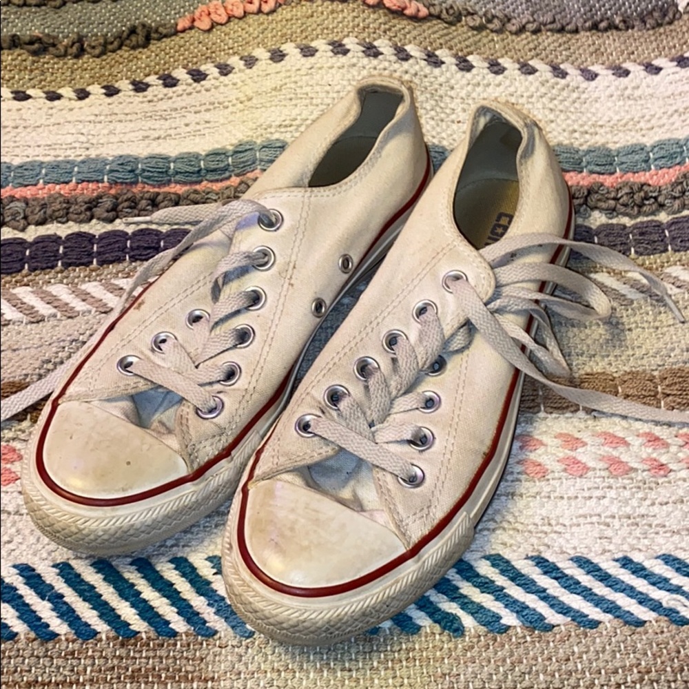 red and cream converse low tops